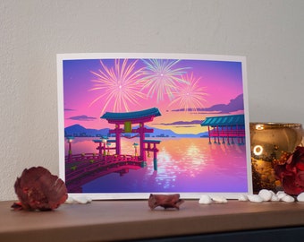 Kawaii Postcard Print Japan Anime illustration A4 - Hanabi in Japan!! - by Kiaru