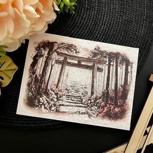Postcard Kawaii Traditional Ink Print Japan illustration - Torii! - by Kiaru