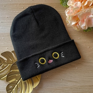 Kawaii Cute Anime Beanie - Black Kitty Cat - By Kiaru