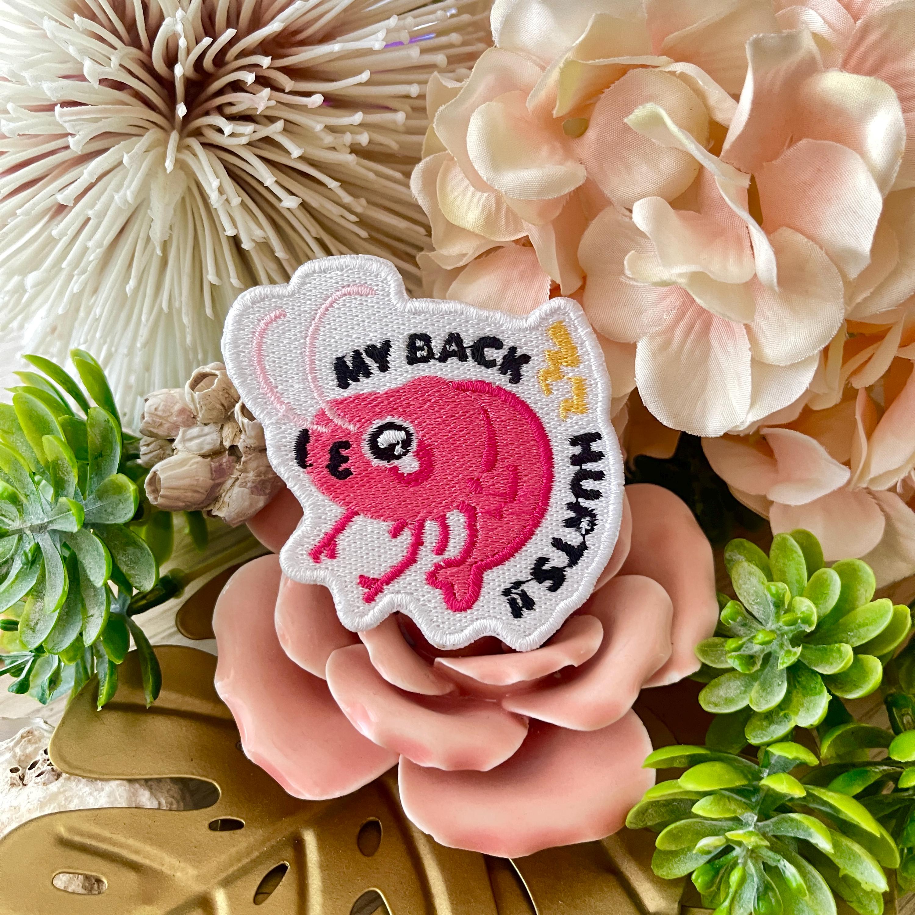 Kawaii Cute Embroiodery Iron On Patch - My Back Hurts! - By Kiaru