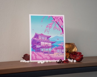 Kawaii Postcard Print - Japanese temple - by Kiaru