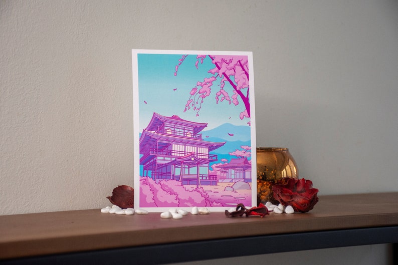 Kawaii Postcard Print Japanese temple by Kiaru image 1