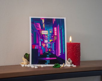 Postcard Japan Anime Illustration - Japan Neon Lights - by Kiaru