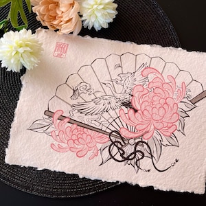 Kawaii Traditional Ink Print Japan illustration A4 - Flowers! - by Kiaru