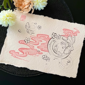 Kawaii Traditional Ink Print Japan illustration A4 - Koi! - by Kiaru