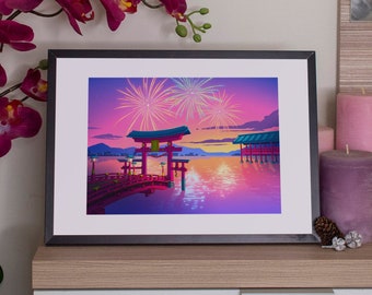 Kawaii Print Japan Anime illustration A4 - Hanabi in Japan! - by Kiaru