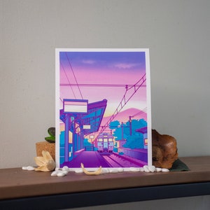 Postcard Japan Anime Illustration - Train Station - by Kiaru