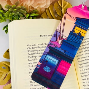 Kawaii bookmark - Night Tokyo Anime Street - by Kiaru Shop