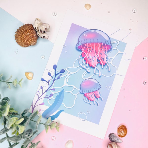 Kawaii A5 Print - Ocean Jellyfish Life - By Kiaru