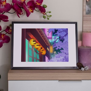Kawaii Print Japan illustration A4 - Japan City Night- by Kiaru