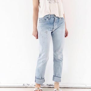 Jeans Levi's 501 W29 L34 anni '70 Vintage Made in USA Lavaggio chiaro slavato Patchwork Denim