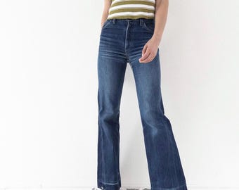 Levis Jeans Vintage 1978 622 Bell Bottoms Orange Tab Extra Wide Flare Denim W25 L35 Faded Dark Wash Distressed