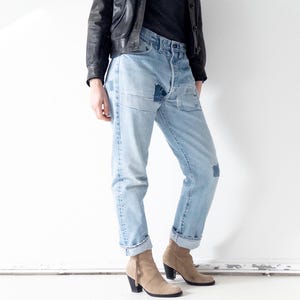 Levis 501 Selvedge Redline Jeans 1975 Vintage | Made in USA W32 L32 | Button Stamp 6 | Rare Unisex Denim High Waist Straight | patchwork