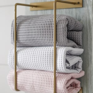 Bathroom Towel Rack Wall Mount Storage For Bath Towels Solid Metal Organizer Gold