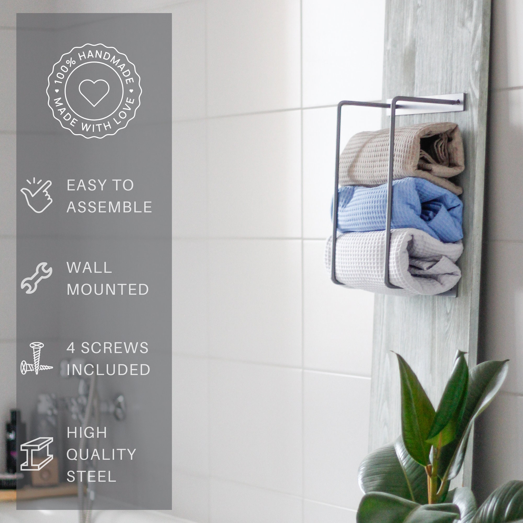 Bathroom Towel Rack Wall Mount Storage for Bath Towels Solid - Etsy
