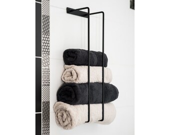 Towels Holder Solid Steel, Hand and Bath Towels Wall Mount Metal BLACK COLOR