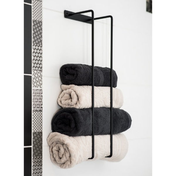 Towels Holder Solid Steel, Hand and Bath Towels Wall Mount Metal BLACK COLOR