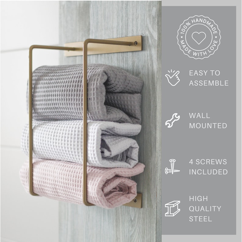 Towel Rack Gold Wall Mount Solid Metal Holder Hand and Bath Etsy