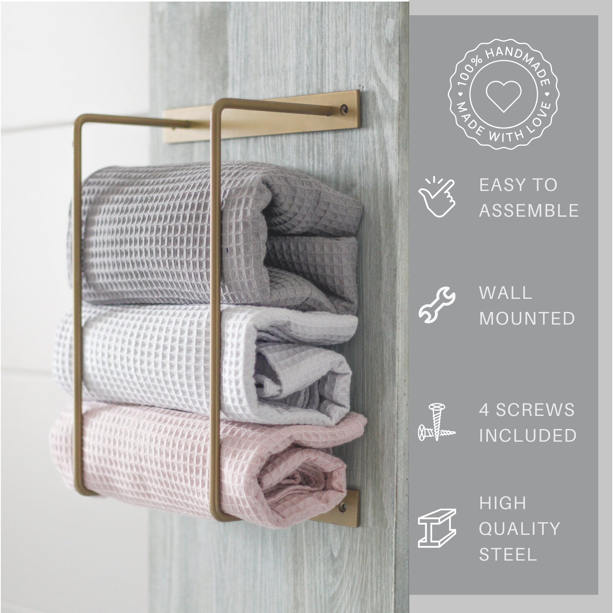 Towel Rack Gold Wall Mount Solid Metal Holder Hand and Bath Etsy