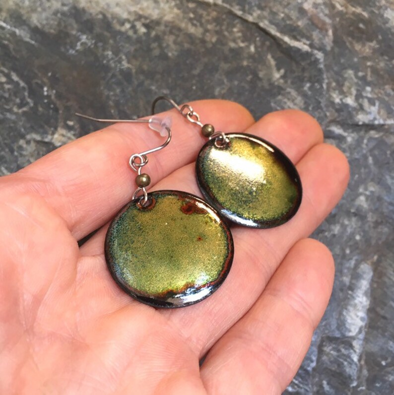 Handmade Gypsy Bright Shiny Earrings Planetary Wiew Art Enamel Gift Idea For Her Abstract Lichen Stone Texture Cosmic Jewelry
