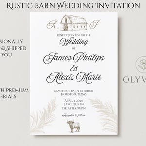 Modello per invito di nozze rustico in stile fienile - Stampa professionale e spedizione a domicilio / Carta di alta qualità, invito di nozze con finitura opaca