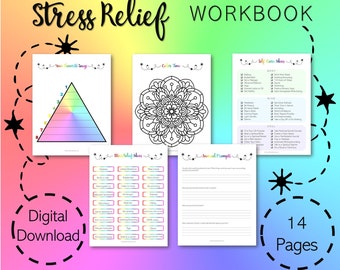 Stress Relief Workbook, Stress Relief Printable, Stress Reduction, Anxiety Printable, Mandala Coloring Pages, Journal Prompts