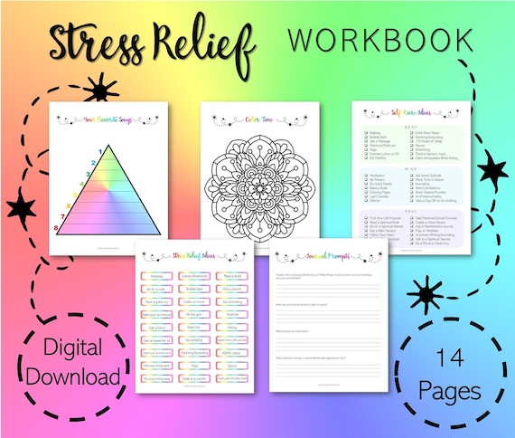 Stress Relief Workbook, Stress Relief Printable, Stress Reduction, Anxiety Printable, Mandala Coloring Pages, Journal Prompts