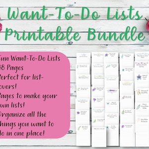 Afdrukbare bucketlist-dagboekprompts, wil-to-do-lijsten, verlanglijstjes, dingen om te doen