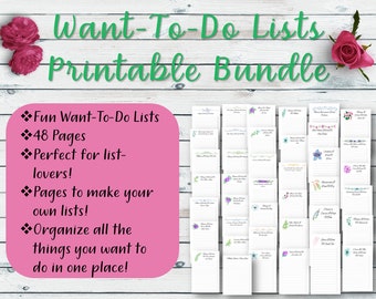 Printable Bucket List Journal Prompts ,Want To Do Lists, Wish Lists, Things To Do
