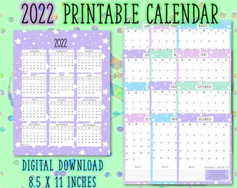 2022 printable calendar monthly calendar printable calendar etsy