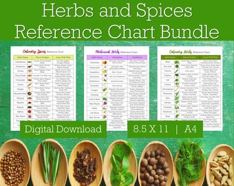 Herbs and Spices Reference Chart Bundle, Spices and Herbs, Cooking Printable,  Printable Herb Chart, Herb List, Spice List, Culinary Gift