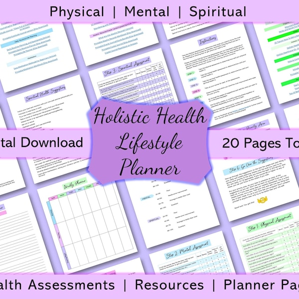 Holistic Health Lifestyle Planner, Printable Planner, Healthy Lifestyle, Body Mind Soul, Health and Wellness, Life Transformation