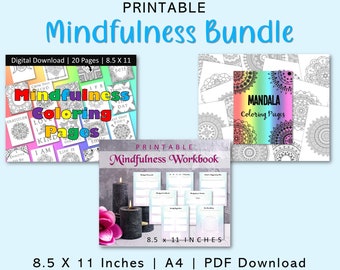 Printable Mindfulness Bundle, Adult Coloring Pages, Mindfulness Workbook, Mindfulness Coloring Pages, Mandala Coloring Pages