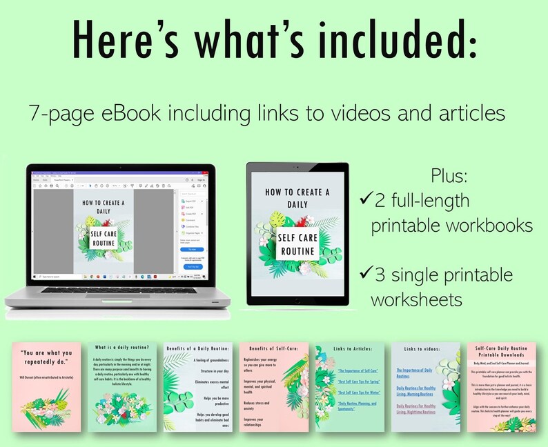 7 page ebook including links to videos and articles plus 2 full length printable workbooks and 3 single printable worksheets