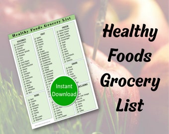 Grocery Shopping List Printable, Healthy Eating, Food Planning, Health and Wellness