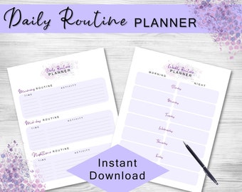 Printable Daily Routine Planner Pages, Morning Routine, Night Time Routine, Adult Daily Routine Printable