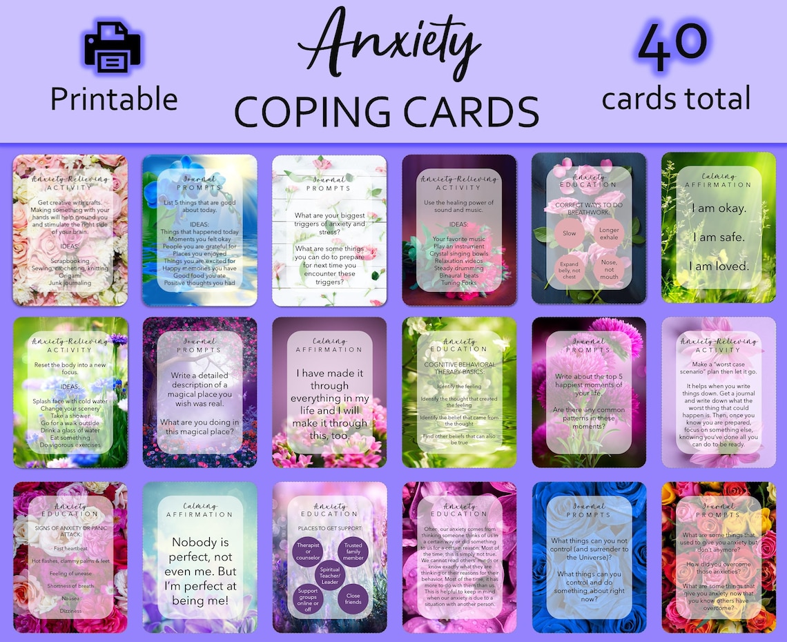 Anxiety Coping Cards, Printable Anxiety Cards, Anxiety Coping Skills ...