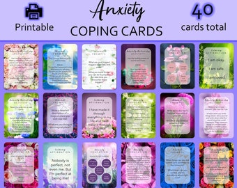 Anxiety Coping Cards, Printable Anxiety Cards, Anxiety Coping Skills, Anxiety Relief, Mental Health Cards, Mental Wellness Cards