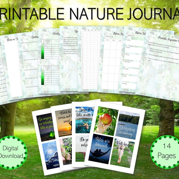 Printable Nature Journal, Nature Journal Prompts, Nature Journaling, Nature Stickers, Nature Lover Gift, Nature Tracker, Nature Planner