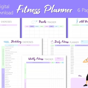 Fitness Planner Printable, Exercise Planner, Fitness Tracker, Exercise Printable, Strength Training, Stretching Exercises, Fitness Gift