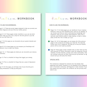 May include: A workbook designed to help people process their Autism diagnosis and life. The workbook includes checklists, journal pages, and resources for managing sensory sensitivities, anxiety, and depression. It also includes tips for building friendships and identifying masking behaviors.
