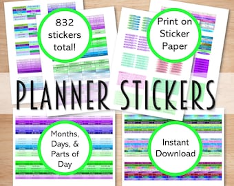 Printable Stickers, Planner Stickers, Journal Stickers, Days of the Week, Months of the Year