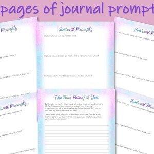 May include: Six pages of journal prompts with a pastel rainbow background and white text. The prompts are designed to help you reflect on your thoughts and feelings. The text on the pages includes phrases like "What situations in your life might be toxic?" and "Do you believe that you are in control of choosing your peace?"