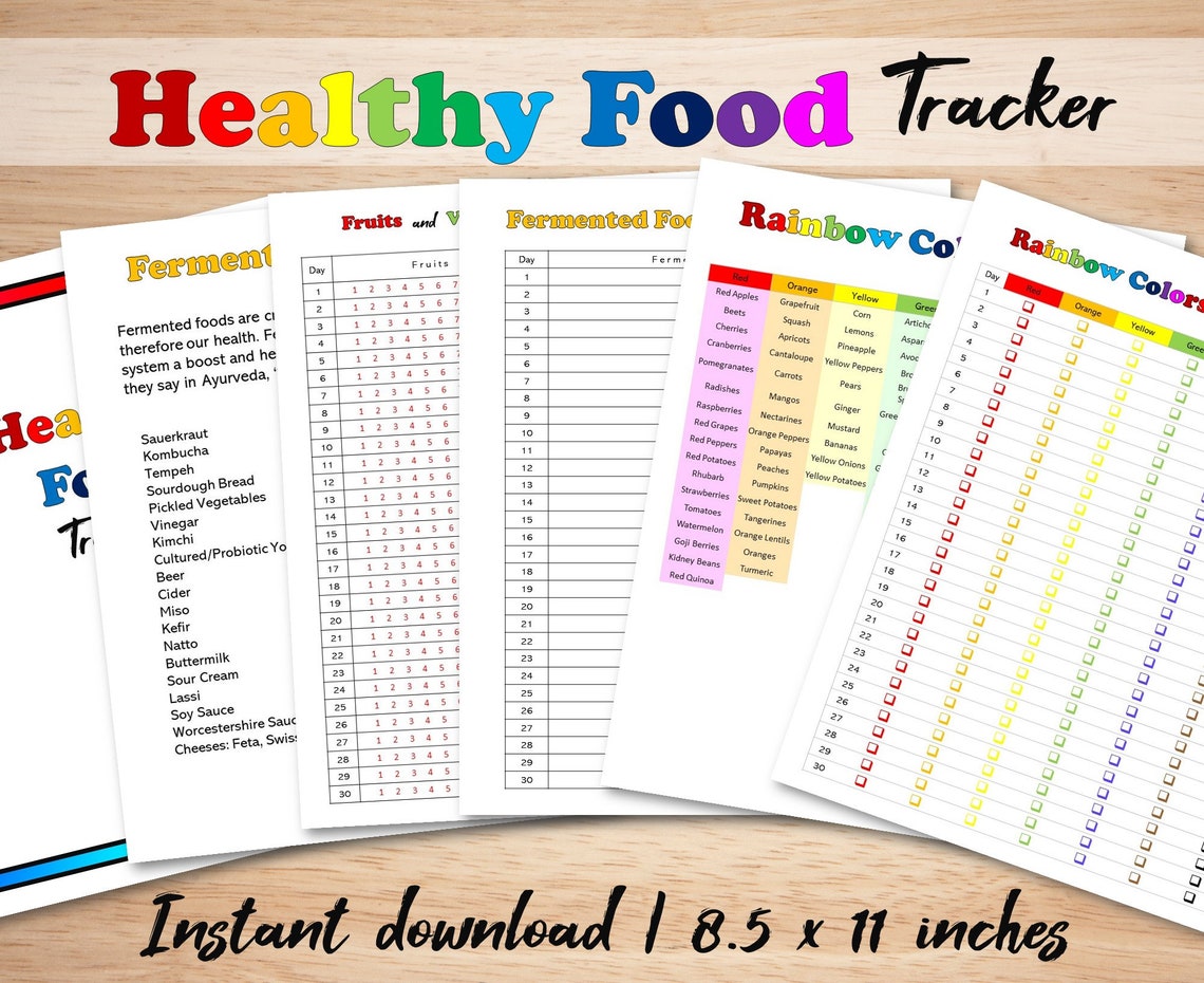 Healthy Food Tracker, Printable Food Tracker, Fruits and Veggies