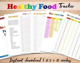 Suivi d'aliments sains, Suivi d'aliments imprimable, Fruits et légumes, Aliments fermentés, Idées d'aliments sains, Suivi de 30 jours, Alimentation saine
