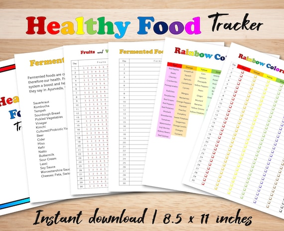 Healthy Food Tracker, Printable Food Tracker, Fruits and Veggies, Fermented Foods, Healthy Food Ideas, 30 Day Tracker, Healthy Eating