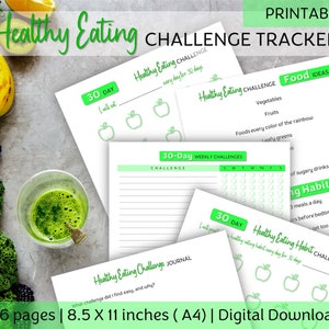 Printable Healthy Eating Challenge Tracker, 30 Day Challenge Tracker, Healthy Habit Tracker, Diet Challenge, Challenge Printable