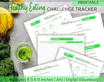 Printable Healthy Eating Challenge Tracker, 30 Day Challenge Tracker, Healthy Habit Tracker, Diet Challenge, Challenge Printable
