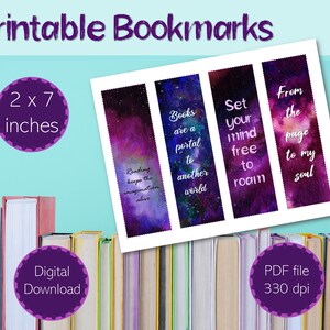 Printable Bookmarks, Set of 4 Bookmarks, Galaxy Bookmarks, Book ...