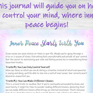 Inner Peace Journal, Printable Journal, Guided Journal Pages, Finding Peace, Mindfulness Journal, Mental Health, Self Care, Anxiety Relief image 2